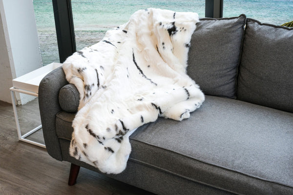 HomeRoots 50" Luxurious Black and White Rabbit Fur Plush Throw Blanket for Cozy Elegance and Warmth 544561