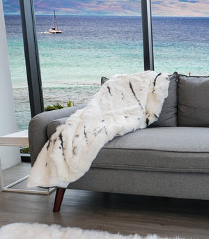 HomeRoots 50" Luxurious Black and White Rabbit Fur Plush Throw Blanket for Cozy Elegance and Warmth 544561
