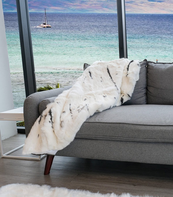HomeRoots 50" Luxurious Black and White Rabbit Fur Plush Throw Blanket for Cozy Elegance and Warmth 544561