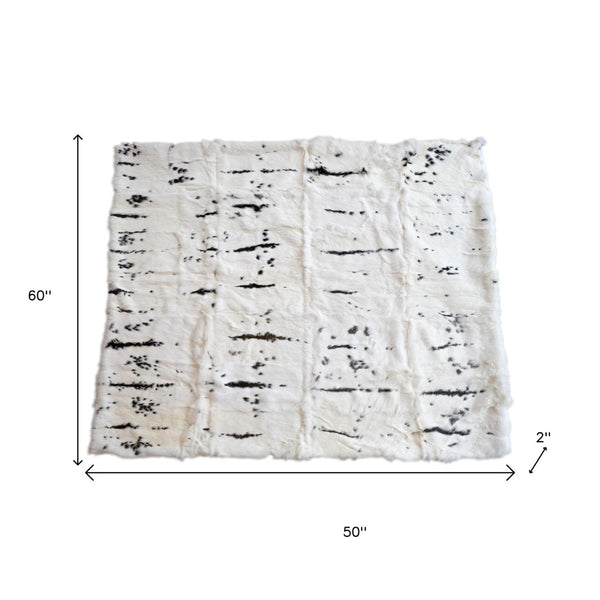 HomeRoots 50" Luxurious Black and White Rabbit Fur Plush Throw Blanket for Cozy Elegance and Warmth 544561