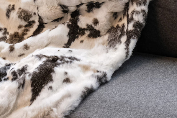 HomeRoots 50" Luxurious Brown and White Rabbit Fur Plush Throw Blanket - Cozy, Handmade Gift for All Occasions 544562