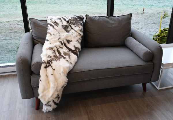 HomeRoots 50" Luxurious Brown and White Rabbit Fur Plush Throw Blanket - Cozy, Handmade Gift for All Occasions 544562