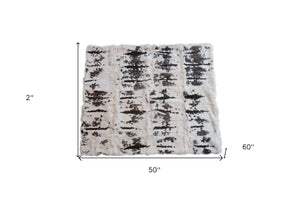 HomeRoots 50" Luxurious Brown and White Rabbit Fur Plush Throw Blanket - Cozy, Handmade Gift for All Occasions 544562