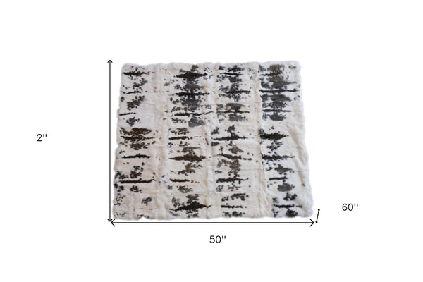 HomeRoots 50" Luxurious Brown and White Rabbit Fur Plush Throw Blanket - Cozy, Handmade Gift for All Occasions 544562