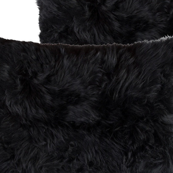 HomeRoots Set of Two Luxurious 12" x 20" Black Sheepskin Lumbar Pillows for Elegant Home Décor & Comfort 544563