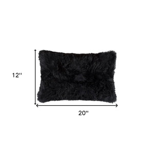 HomeRoots Set of Two Luxurious 12" x 20" Black Sheepskin Lumbar Pillows for Elegant Home Décor & Comfort 544563