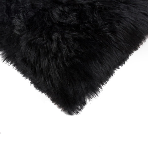 HomeRoots Set of Two Luxurious 12" x 20" Black Sheepskin Lumbar Pillows for Elegant Home Décor & Comfort 544563