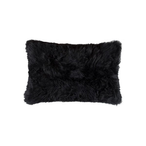 HomeRoots Set of Two Luxurious 12" x 20" Black Sheepskin Lumbar Pillows for Elegant Home Décor & Comfort 544563
