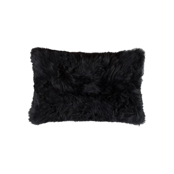 HomeRoots Set of Two Luxurious 12" x 20" Black Sheepskin Lumbar Pillows for Elegant Home Décor & Comfort 544563