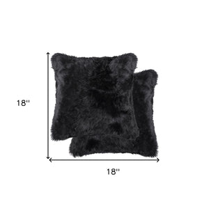 Homeroots Set Of Two 18" Black Sheepskin Throw Pillows   544564