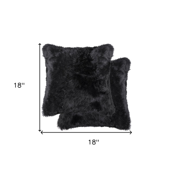 Homeroots Set Of Two 18" Black Sheepskin Throw Pillows   544564