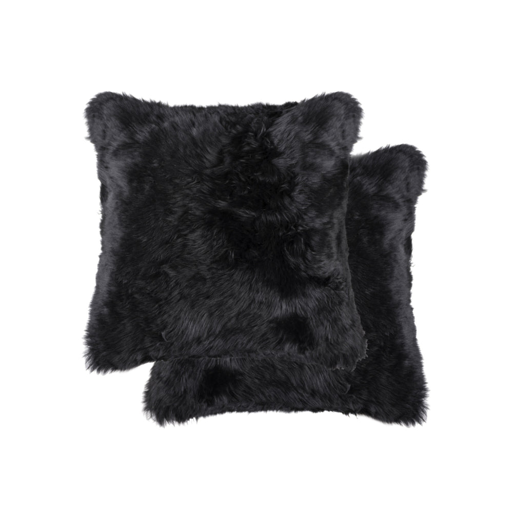 Homeroots Set Of Two 18" Black Sheepskin Throw Pillows   544564