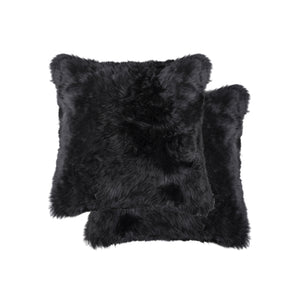Homeroots Set Of Two 18" Black Sheepskin Throw Pillows   544564