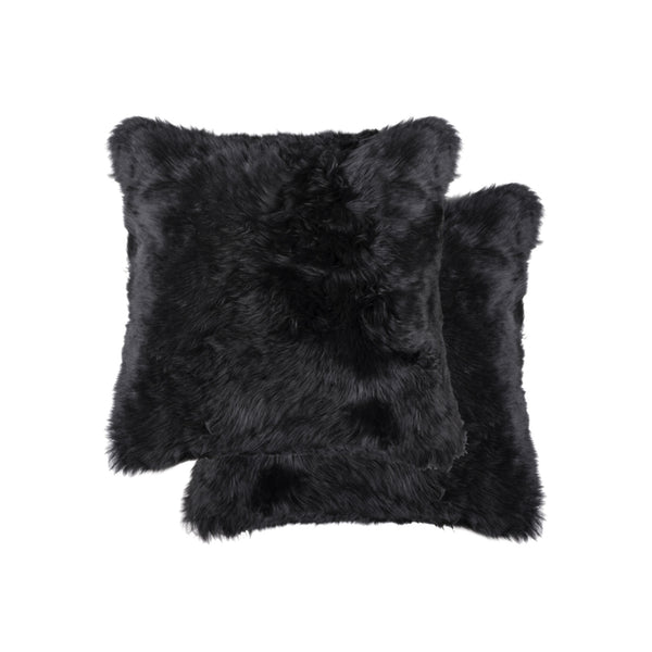 Homeroots Set Of Two 18" Black Sheepskin Throw Pillows   544564