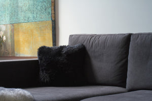 Homeroots Set Of Two 18" Black Sheepskin Throw Pillows   544564