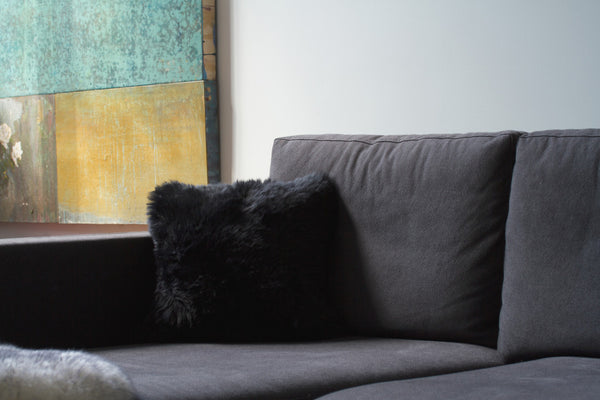 Homeroots Set Of Two 18" Black Sheepskin Throw Pillows   544564