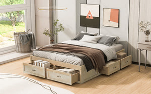English Elm Queen Platform Bed with Six Storage Drawers Low Profile Frame for Modern Bedrooms Antique Natural N708P263022N