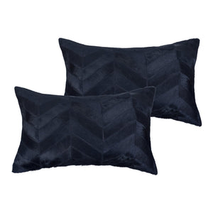 HomeRoots Set of Two Luxurious 12" x 20" Black Chevron Cowhide Lumbar Pillows for Modern Home Décor 544578