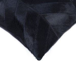 HomeRoots Set of Two Luxurious 12" x 20" Black Chevron Cowhide Lumbar Pillows for Modern Home Décor 544578