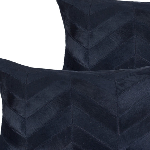 HomeRoots Set of Two Luxurious 12" x 20" Black Chevron Cowhide Lumbar Pillows for Modern Home Décor 544578