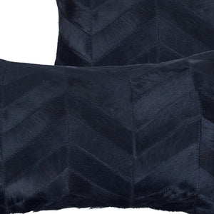 HomeRoots Set of Two Luxurious 12" x 20" Black Chevron Cowhide Lumbar Pillows for Modern Home Décor 544578