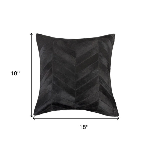 HomeRoots Set of Two 18" Black Chevron Cowhide Throw Pillows for Luxurious Décor & Ultimate Comfort in Any Room 544579