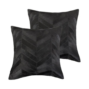 HomeRoots Set of Two 18" Black Chevron Cowhide Throw Pillows for Luxurious Décor & Ultimate Comfort in Any Room 544579