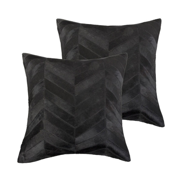HomeRoots Set of Two 18" Black Chevron Cowhide Throw Pillows for Luxurious Décor & Ultimate Comfort in Any Room 544579
