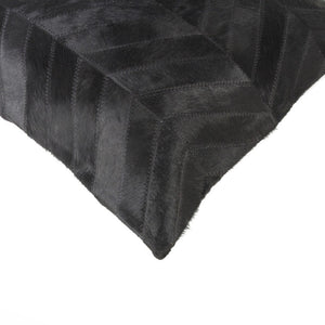 HomeRoots Set of Two 18" Black Chevron Cowhide Throw Pillows for Luxurious Décor & Ultimate Comfort in Any Room 544579