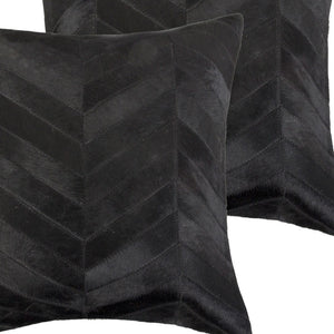 HomeRoots Set of Two 18" Black Chevron Cowhide Throw Pillows for Luxurious Décor & Ultimate Comfort in Any Room 544579