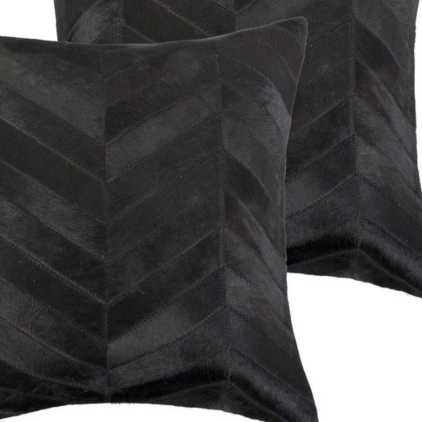 HomeRoots Set of Two 18" Black Chevron Cowhide Throw Pillows for Luxurious Décor & Ultimate Comfort in Any Room 544579