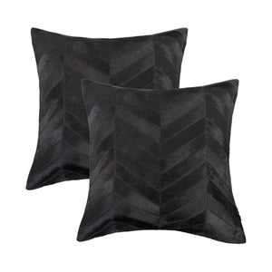 HomeRoots Set of Two 18" Black Chevron Cowhide Throw Pillows for Luxurious Décor & Ultimate Comfort in Any Room 544579