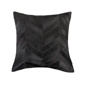HomeRoots Set of Two 18" Black Chevron Cowhide Throw Pillows for Luxurious Décor & Ultimate Comfort in Any Room 544579