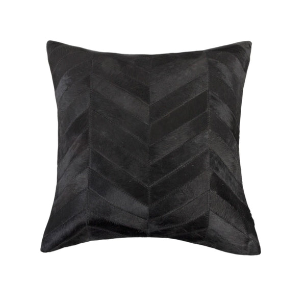 HomeRoots Set of Two 18" Black Chevron Cowhide Throw Pillows for Luxurious Décor & Ultimate Comfort in Any Room 544579
