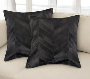 HomeRoots Set of Two 18" Black Chevron Cowhide Throw Pillows for Luxurious Décor & Ultimate Comfort in Any Room 544579