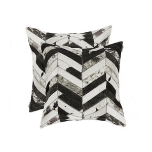 HomeRoots Set of Two 18" Black and Natural Chevron Cowhide Pillows for Rustic Chic Home Decor Accents 544580