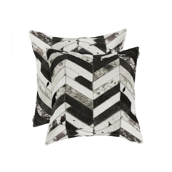 HomeRoots Set of Two 18" Black and Natural Chevron Cowhide Pillows for Rustic Chic Home Decor Accents 544580