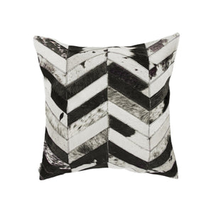 HomeRoots Set of Two 18" Black and Natural Chevron Cowhide Pillows for Rustic Chic Home Decor Accents 544580
