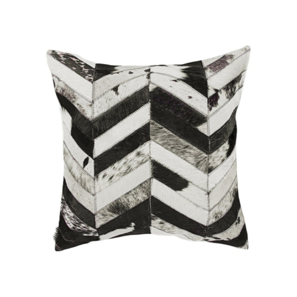 HomeRoots Set of Two 18" Black and Natural Chevron Cowhide Pillows for Rustic Chic Home Decor Accents 544580