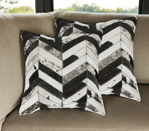 HomeRoots Set of Two 18" Black and Natural Chevron Cowhide Pillows for Rustic Chic Home Decor Accents 544580