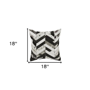 HomeRoots Set of Two 18" Black and Natural Chevron Cowhide Pillows for Rustic Chic Home Decor Accents 544580