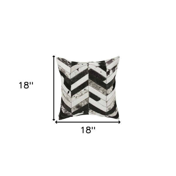 HomeRoots Set of Two 18" Black and Natural Chevron Cowhide Pillows for Rustic Chic Home Decor Accents 544580