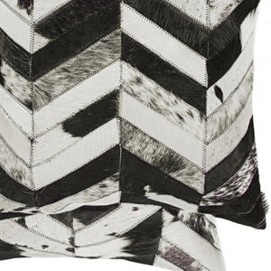 HomeRoots Set of Two 18" Black and Natural Chevron Cowhide Pillows for Rustic Chic Home Decor Accents 544580