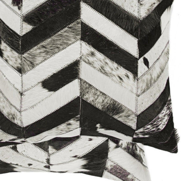 HomeRoots Set of Two 18" Black and Natural Chevron Cowhide Pillows for Rustic Chic Home Decor Accents 544580
