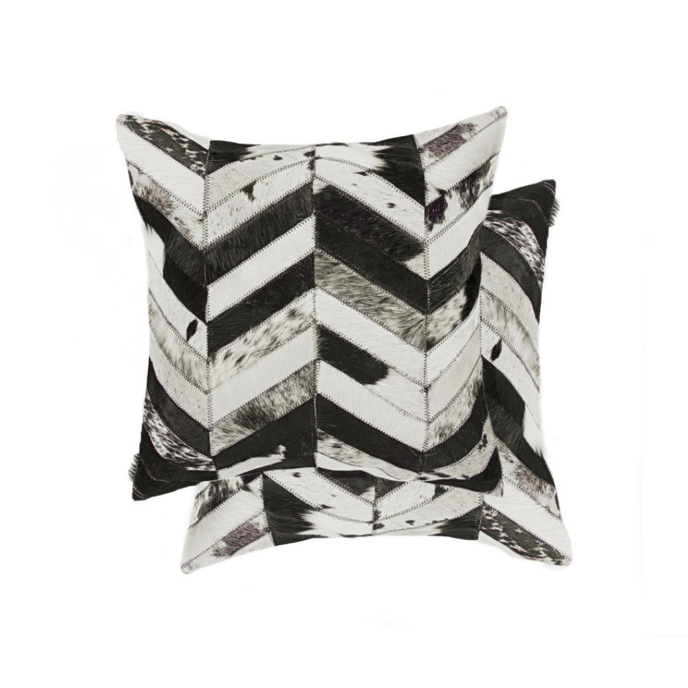 HomeRoots Set of Two 18" Black and Natural Chevron Cowhide Pillows for Rustic Chic Home Decor Accents 544580