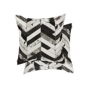 HomeRoots Set of Two 18" Black and Natural Chevron Cowhide Pillows for Rustic Chic Home Decor Accents 544580
