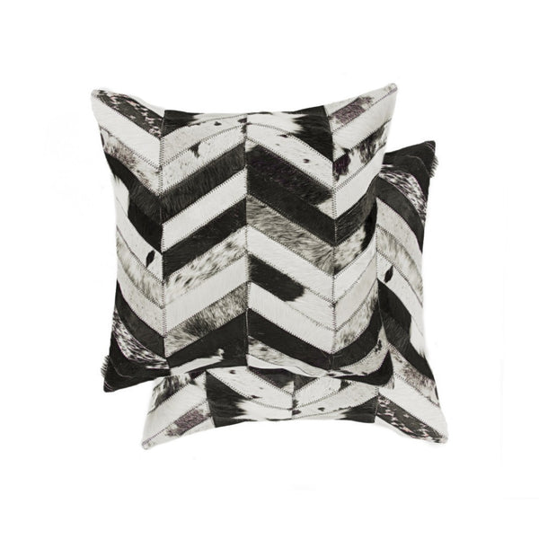 HomeRoots Set of Two 18" Black and Natural Chevron Cowhide Pillows for Rustic Chic Home Decor Accents 544580