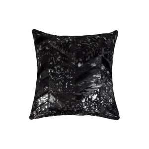 HomeRoots Set of Two 18" Chevron Cowhide Throw Pillows in Black & Silver with Glam Glitter Accent Decor 544581