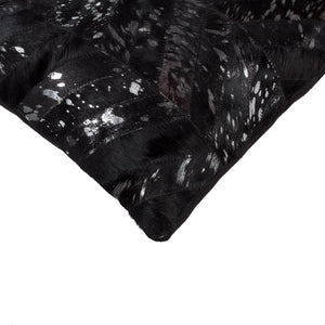 HomeRoots Set of Two 18" Chevron Cowhide Throw Pillows in Black & Silver with Glam Glitter Accent Decor 544581