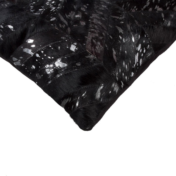 HomeRoots Set of Two 18" Chevron Cowhide Throw Pillows in Black & Silver with Glam Glitter Accent Decor 544581